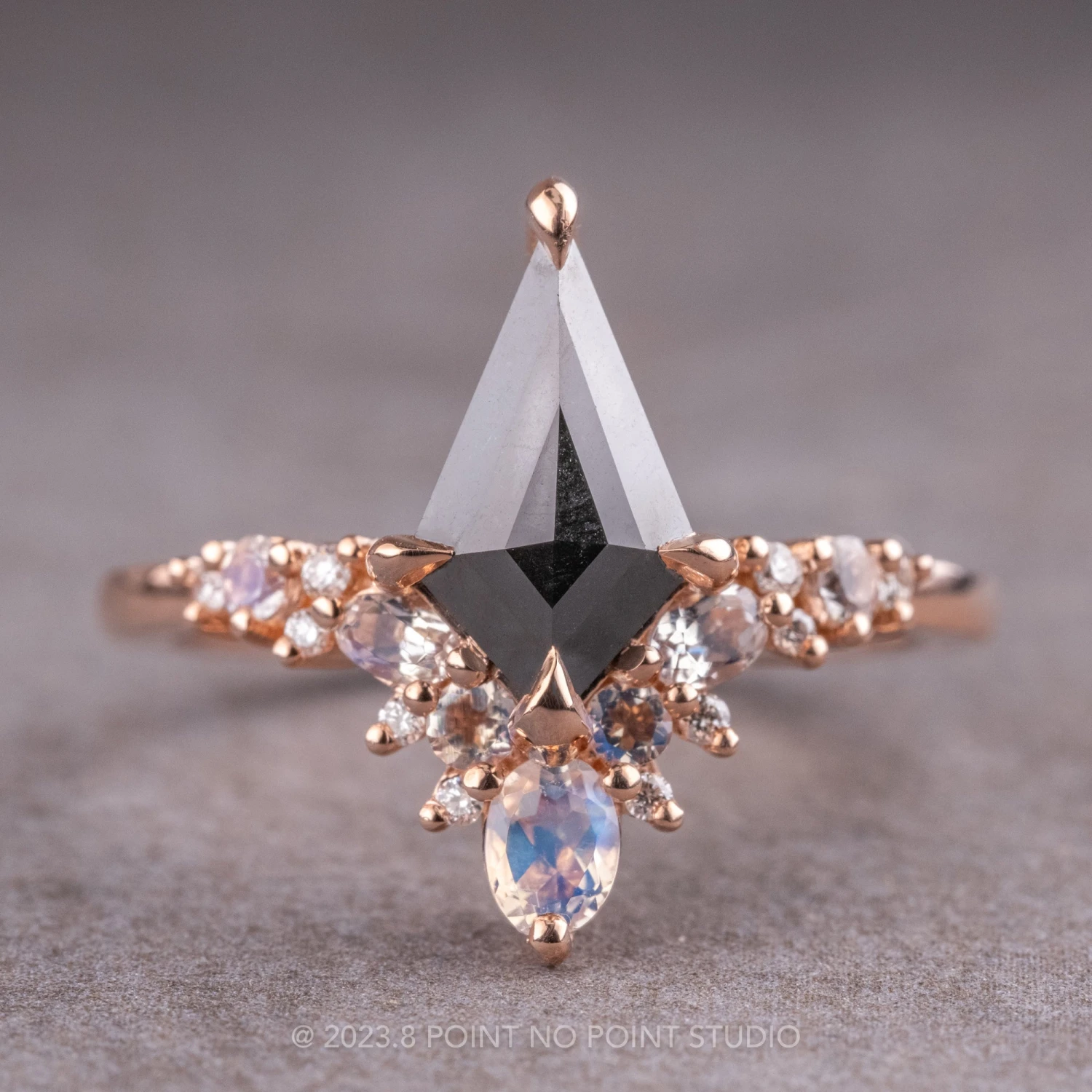 1.53 Carat Black Kite Diamond Engagement Ring, Adeline Setting, 14K Rose Gold