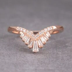 White Baguette Diamond V-Shaped Wedding Band, Margot Setting, 14k Rose Gold