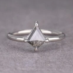 1.28 Carat Salt And Pepper Kite Diamond Engagement Ring, Jane Setting, Platinum