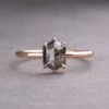 1.43 Carat Black Hexagon Diamond Engagement Ring, Jane Setting, 14K Rose Gold