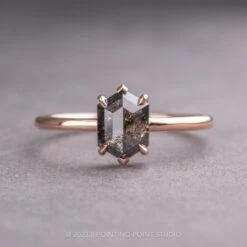 1.43 Carat Black Hexagon Diamond Engagement Ring, Jane Setting, 14K Rose Gold