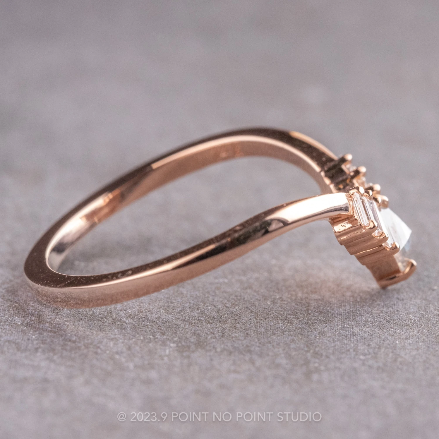 Salt And Pepper Kite Diamond Wedding Band, Violet Setting, 14K Rose Gold - Image 7