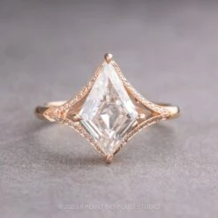 1.34 Carat White Kite Moissanite Engagement Ring, Mackenzie Setting, 14K Rose Gold