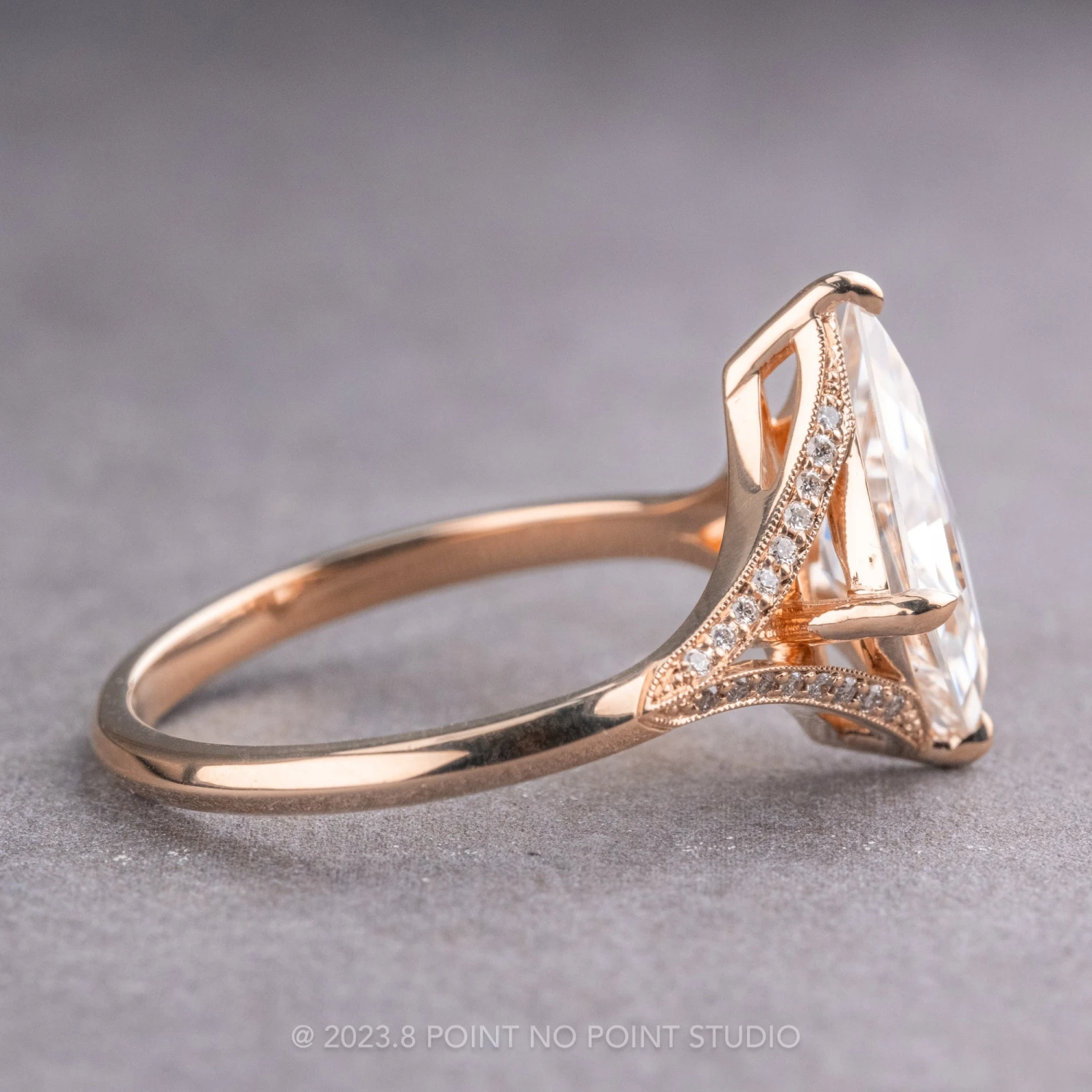 1.34 Carat White Kite Moissanite Engagement Ring, Mackenzie Setting, 14K Rose Gold - Image 3