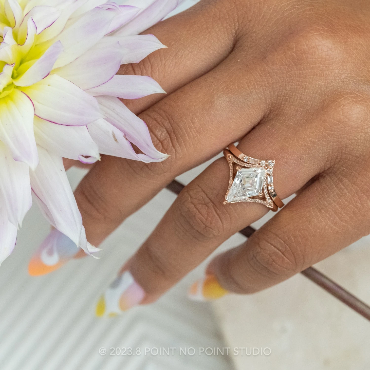 1.34 Carat White Kite Moissanite Engagement Ring, Mackenzie Setting, 14K Rose Gold - Image 2