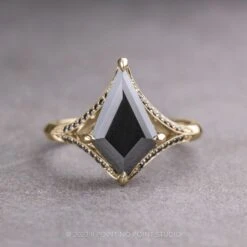 1.34 Carat Black Kite Moissanite Engagement Ring, Mackenzie Setting, 14k Yellow Gold