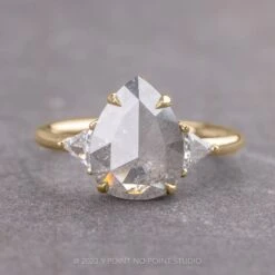 2.53 Carat Salt And Pepper Pear Diamond Engagement Ring, Zoe Setting, 14k Yellow Gold