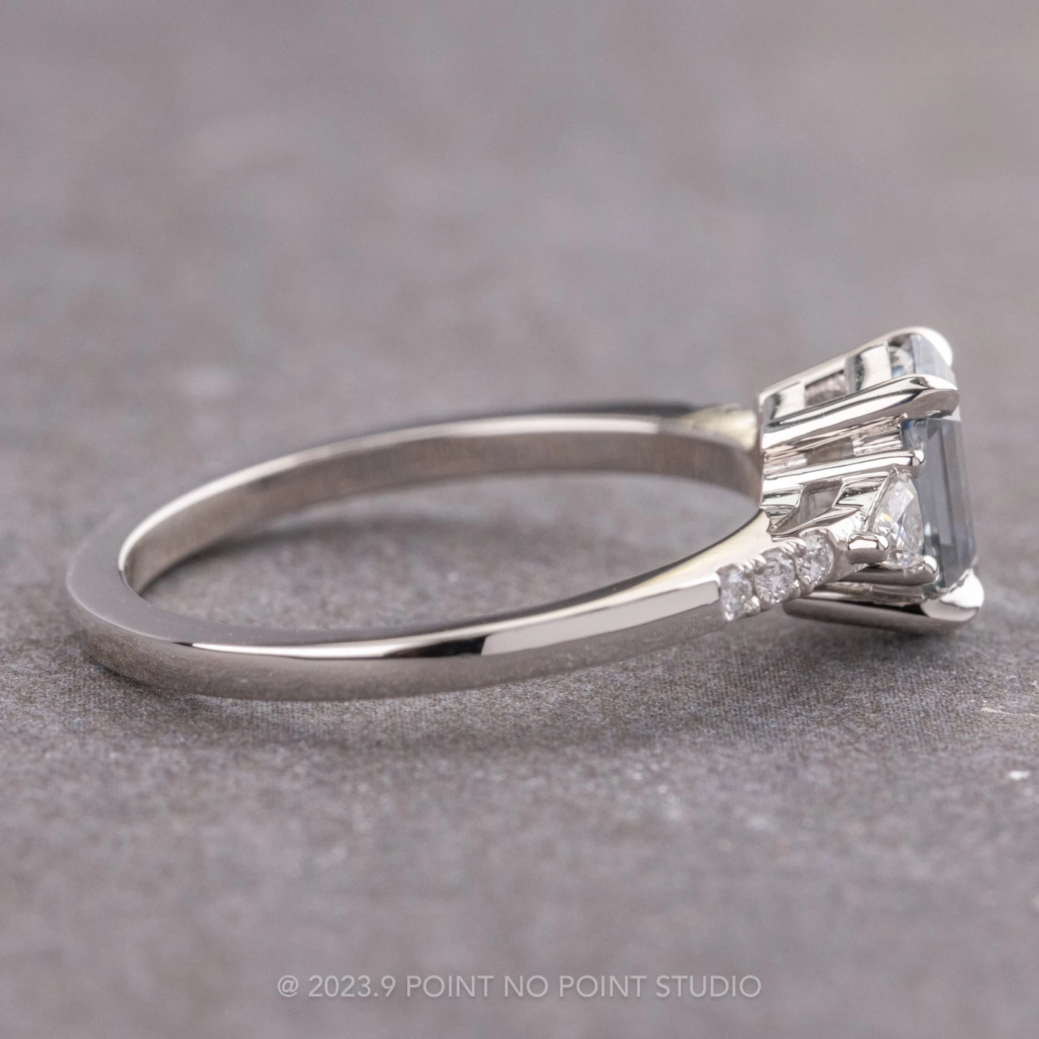 1.14 Carat Grey Hexagon Moissanite Engagement Ring, Liza Setting, Platinum - Image 4