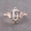 2.71 Carat Salt And Pepper Hexagon Diamond Engagement Ring, Eliza Setting, 14K Rose Gold