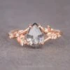1.78 Carat Canadian Salt And Pepper Geometric Pear Diamond Engagement Ring, Thistle Setting, 14k Rose Gold