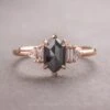 1.49 Carat Black Hexagon Diamond Engagement Ring, Beatrice Setting, 14K Rose Gold