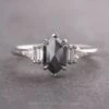 1.57 Carat Black Hexagon Diamond Engagement Ring, Beatrice Setting, Platinum