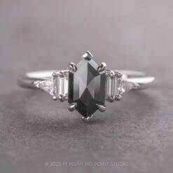 1.57 Carat Black Hexagon Diamond Engagement Ring, Beatrice Setting, Platinum
