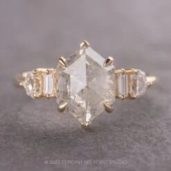 3.62 Carat Icy White Hexagon Diamond Engagement Ring, Betty Setting, 14K Yellow Gold
