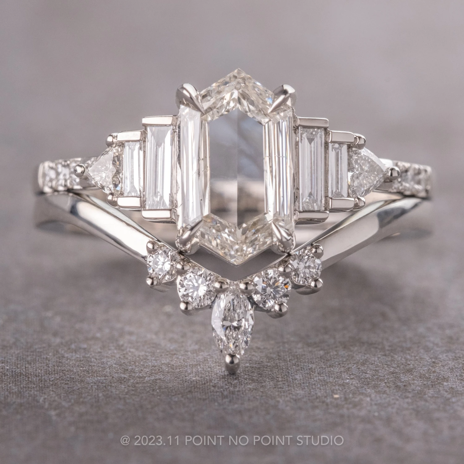 1.60 Carat Clear Hexagon Diamond Engagement Ring, Betty Setting, Platinum - Image 6