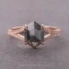 2.02 Carat Black Speckled Hexagon Diamond Engagement Ring, River Setting, 14k Rose Gold