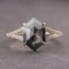 2.79 Carat Opaque Black Hexagon Diamond Engagement Ring, River Setting, Platinum