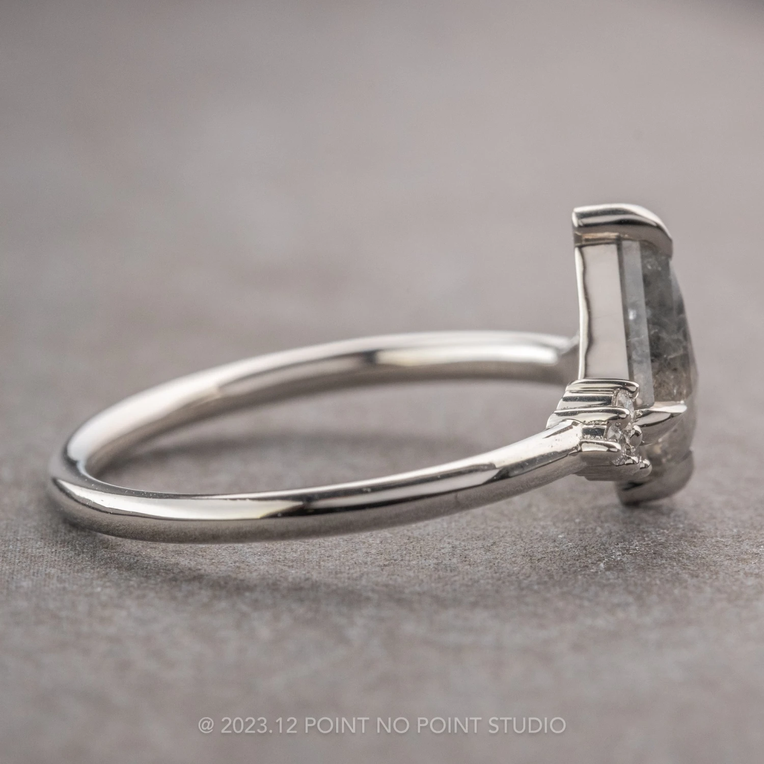 .91 Carat Salt And Pepper Kite Diamond Engagement Ring, Quinn Setting, Platinum - Image 4