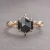 1.60 Carat Black Hexagon Diamond Engagement Ring, Winona Setting, 14K Yellow Gold