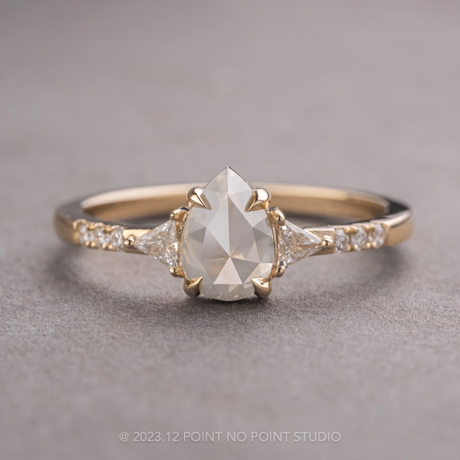 .84 Carat Icy White Pear Diamond Engagement Ring, Eliza Setting, 14k Yellow Gold