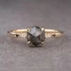 1.57 Carat Black Speckled Hexagon Diamond Engagement Ring, Ombre Jules Setting, 14k Yellow Gold