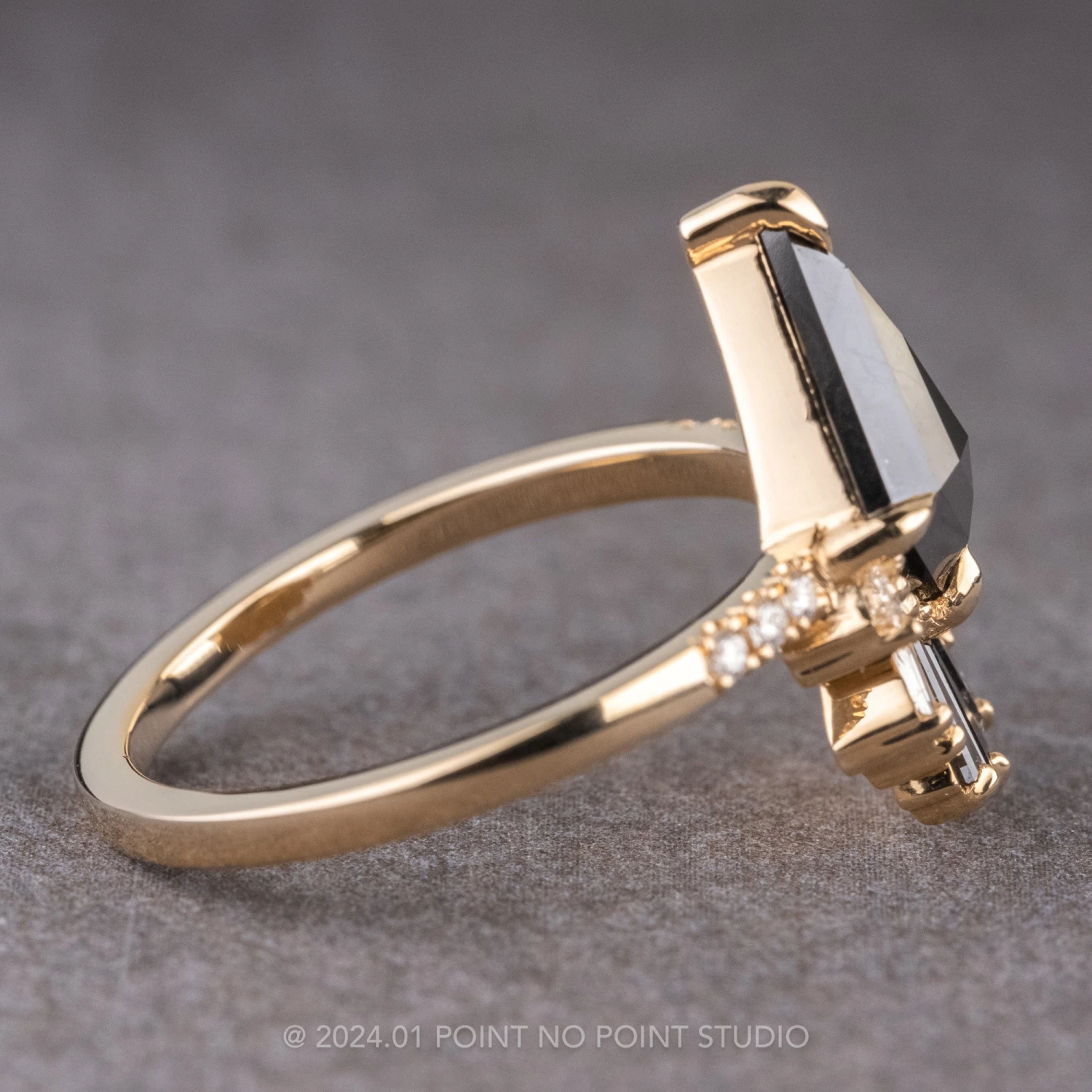 2.23 Carat Black Kite Diamond Engagement Ring, Ombre Wren Setting, 14K Yellow Gold - Image 5