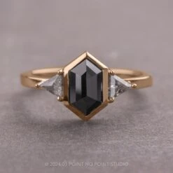 2 Carat Black Hexagon Diamond Engagement Ring, Bezel Zoe Setting, 14k Rose Gold