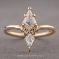 1.13 Carat Icy Salt And Pepper Kite Diamond Engagement Ring, Charlie Setting, 14K Yellow Gold
