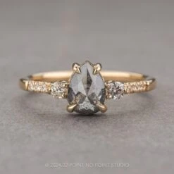 1.15 Carat Black Speckled Pear Diamond Engagement Ring, Eliza Setting, 14K Yellow Gold