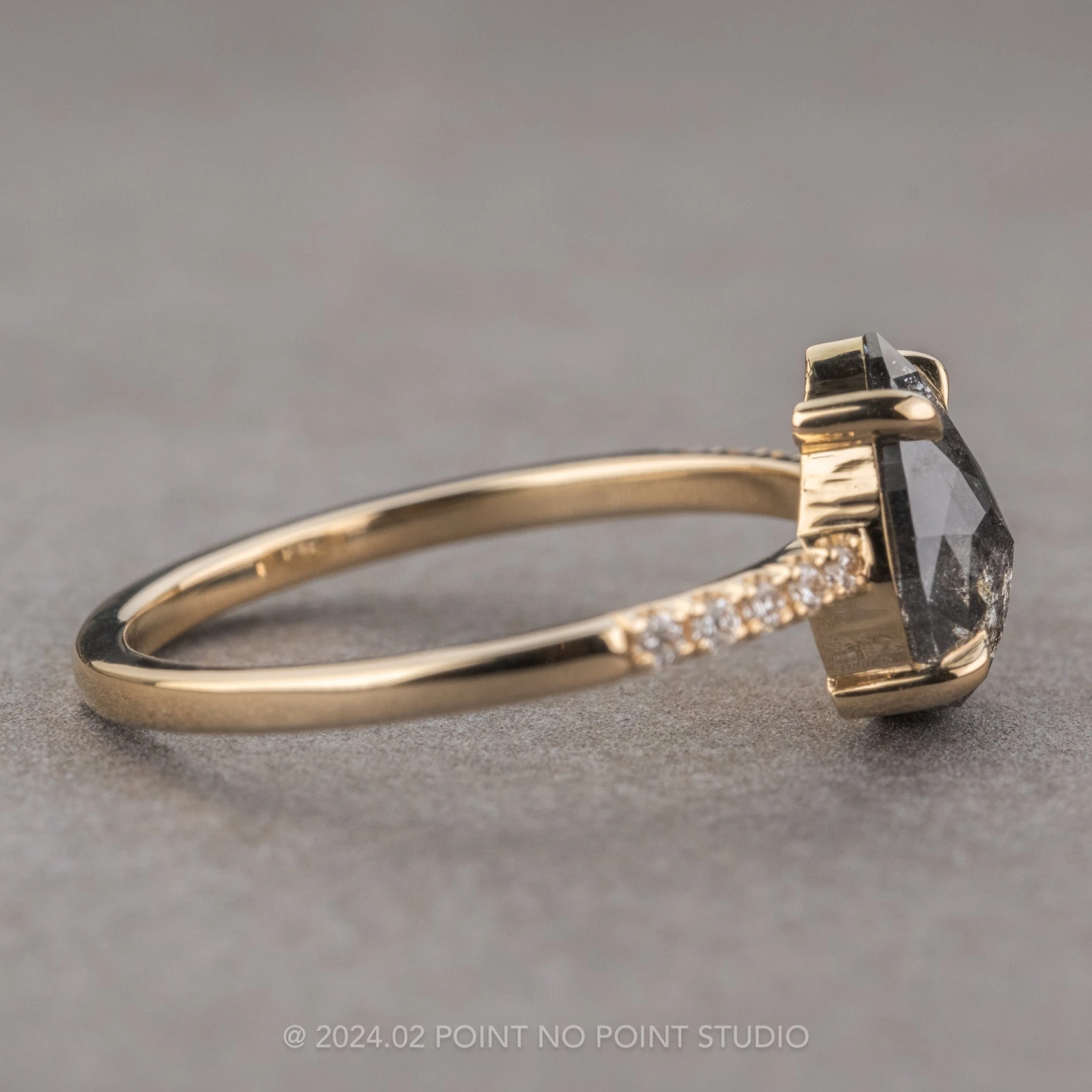 1.61 Carat Black Speckled Pear Diamond Engagement Ring, Jules Setting, 14K Yellow Gold - Image 5