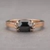 1.49 Carat Black Hexagon Diamond Engagement Ring, Jane Setting, 14K Rose Gold