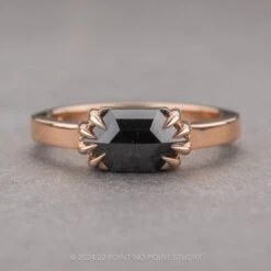 1.49 Carat Black Hexagon Diamond Engagement Ring, Jane Setting, 14K Rose Gold