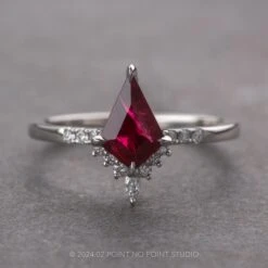 1.34 Carat Kite Ruby And Diamond Engagement Ring, Avaline Setting, Platinum