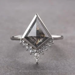 2.70 Carat Black Speckled Kite Diamond Engagement Ring, Bezel Ava Setting, Platinum