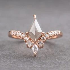 1.24 Carat Icy Grey Kite Diamond Engagement Ring, Willa Setting, 14K Rose Gold