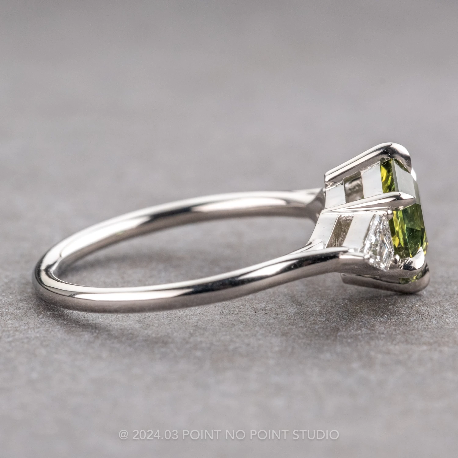 2.23 Carat Green Hexagon Sapphire And Diamond Engagement Ring, Lea Setting, Platinum - Image 6