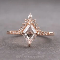 .85 Carat Clear Lozenge Diamond Engagement Ring, Avaline Setting, 14K Rose Gold