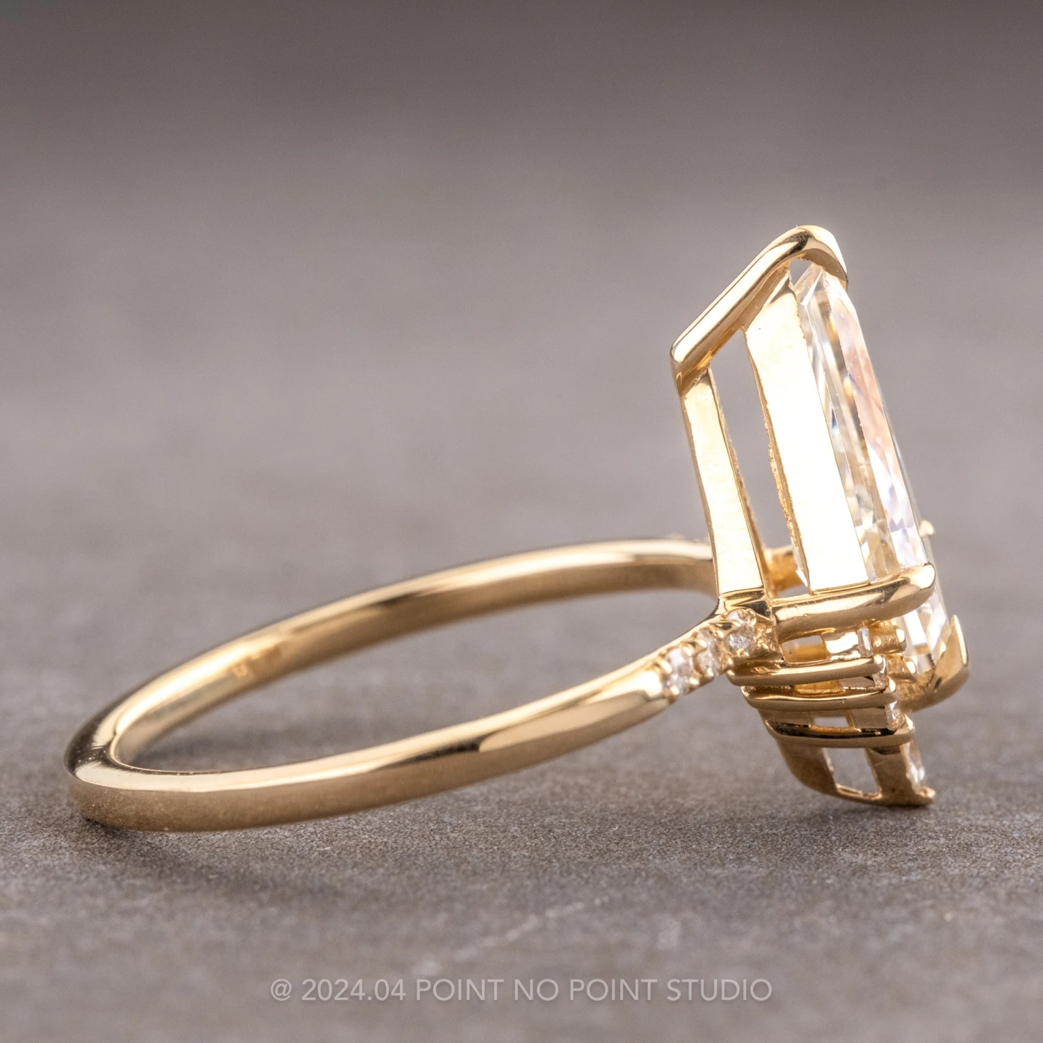 1.71 Carat Kite Moissanite Engagement Ring, Avaline Setting, 14K Yellow Gold - Image 6