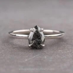 1.12 Carat Black Speckled Pear Diamond Engagement Ring, Lark Setting, Platinum