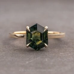 3.04 Carat Hexagon Sapphire Engagement Ring, Lark Setting, 14k Yellow Gold