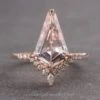 2.99 Carat Kite Morganite And Diamond Engagement Ring, Avaline Setting, 14k Rose Gold