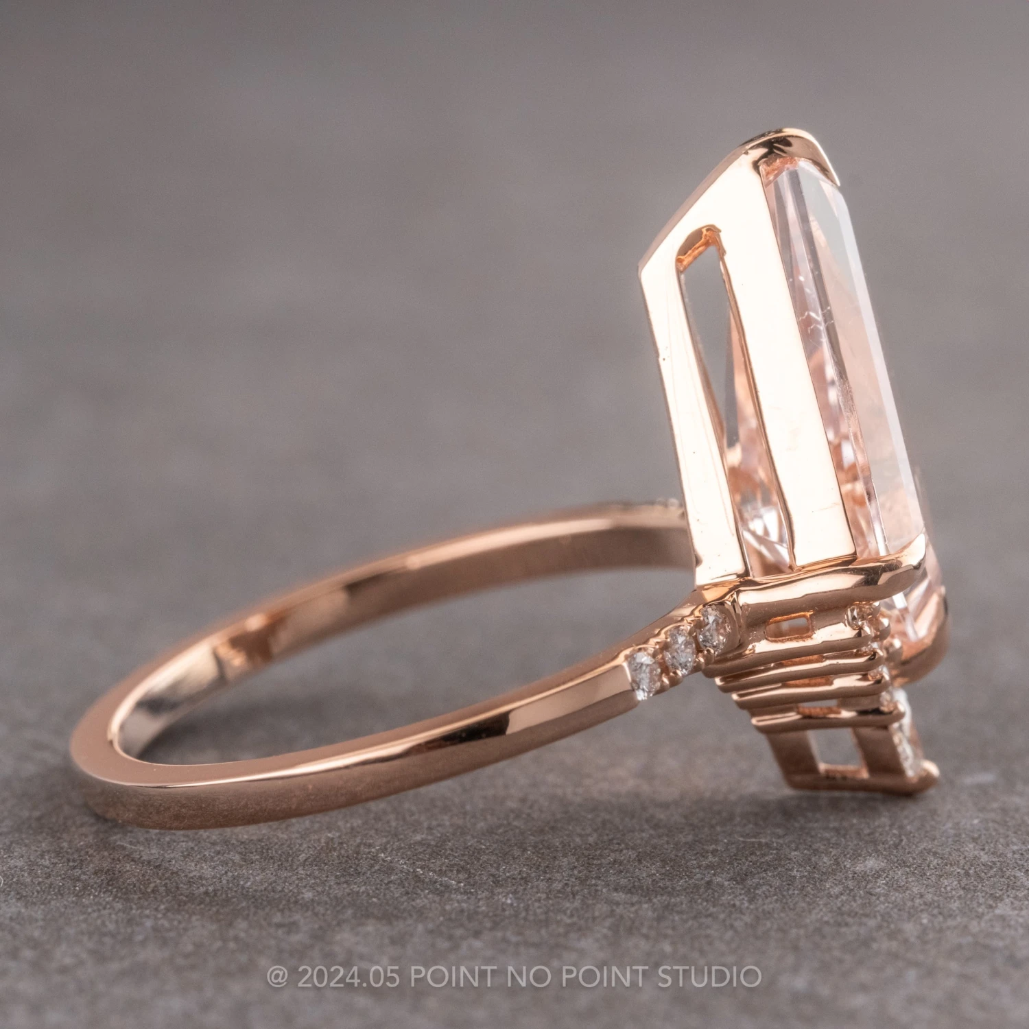 2.99 Carat Kite Morganite And Diamond Engagement Ring, Avaline Setting, 14k Rose Gold - Image 5