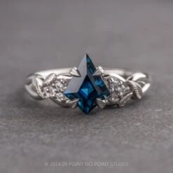 1.50 Carat Blue Kite Sapphire And Diamond Engagement Ring, Leaf Quinn Setting, Platinum