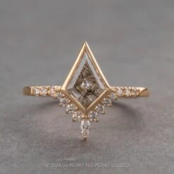 1.11 Carat Canadian Salt And Pepper Kite Diamond Engagement Ring, Bezel Avaline Setting, 14K Yellow Gold