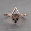 .97 Carat Black Speckled Kite Diamond Engagement Ring, Bezel Ombre Avaline Setting, 14K Rose Gold