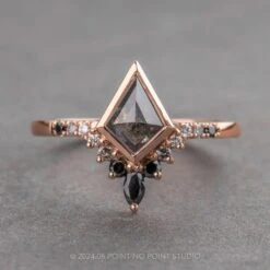 .97 Carat Black Speckled Kite Diamond Engagement Ring, Bezel Ombre Avaline Setting, 14K Rose Gold