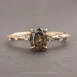 1.25 Carat Black Speckled Oval Diamond Engagement Ring, Nova Setting, 14K Yellow Gold