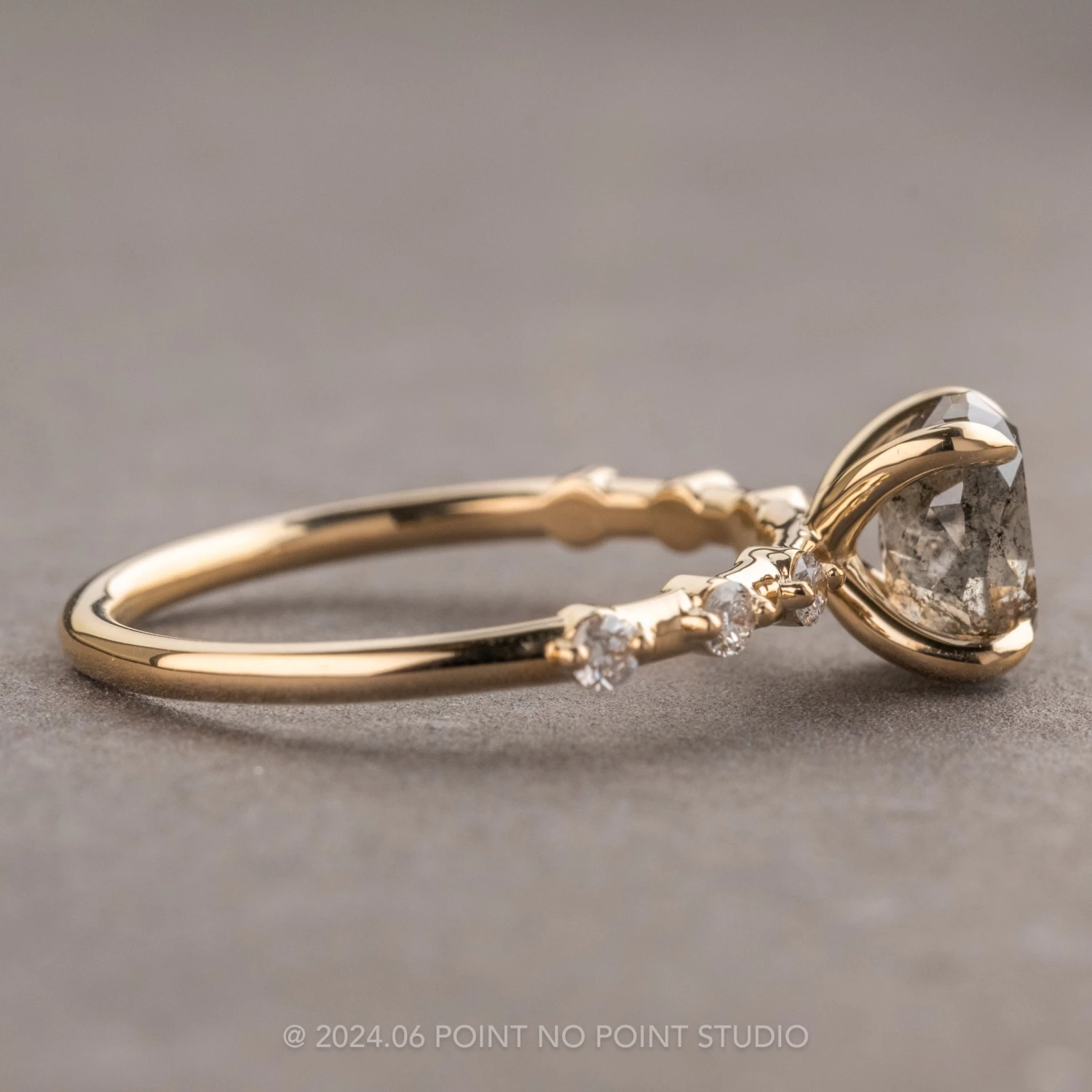 1.25 Carat Black Speckled Oval Diamond Engagement Ring, Nova Setting, 14K Yellow Gold - Image 5