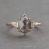 1.87 Carat Salt And Pepper Hexagon Diamond Engagement Ring, Beatrice Setting, 14k Yellow Gold