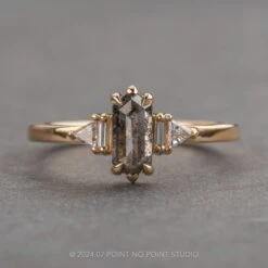 .87 Carat Salt And Pepper Hexagon Diamond Engagement Ring, Beatrice Setting, 14k Yellow Gold